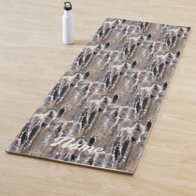 Fluffy Cattails Nature Pattern Personalized Yoga Mat (In Situ)