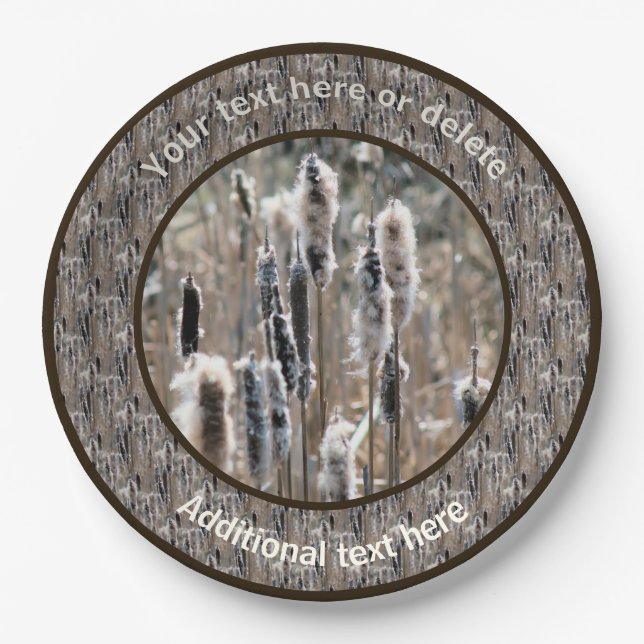 Fluffy Cattails Nature Personalized Party  Paper Plates (Front)