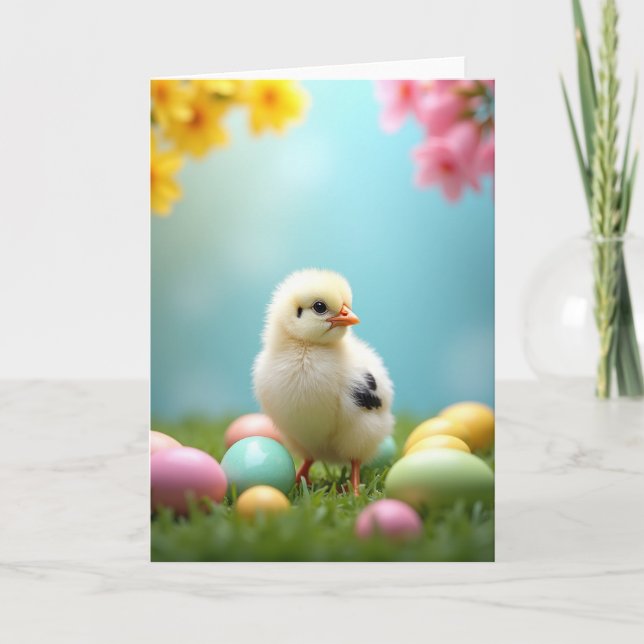 Fluffy Chick Happy Spring Season Card (Front)