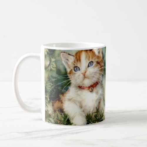 Fluffy christmas cat Watercolor Coffee Mug