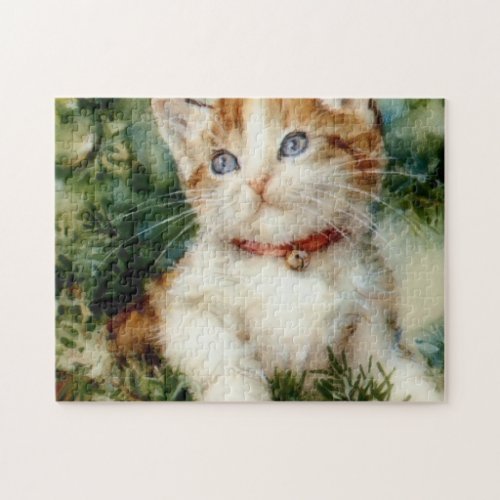 Fluffy christmas cat Watercolor Jigsaw Puzzle