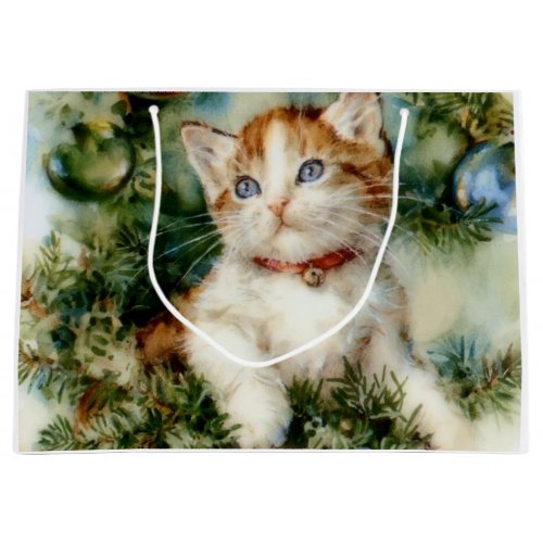 Fluffy christmas cat Watercolor Large Gift Bag