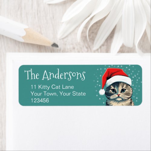 Fluffy Christmas Kitten Cat Lovers Holiday Label