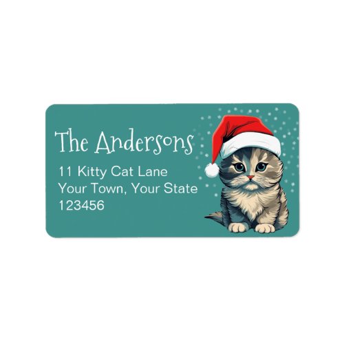 Fluffy Christmas Kitten Cat Lovers Holiday Label