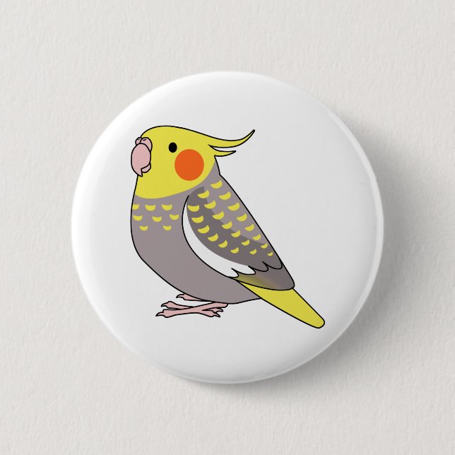 Fluffy cinnamon pearl cockatiel parrot cartoon button (Front)