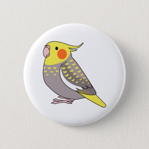 Fluffy cinnamon pearl cockatiel parrot cartoon button