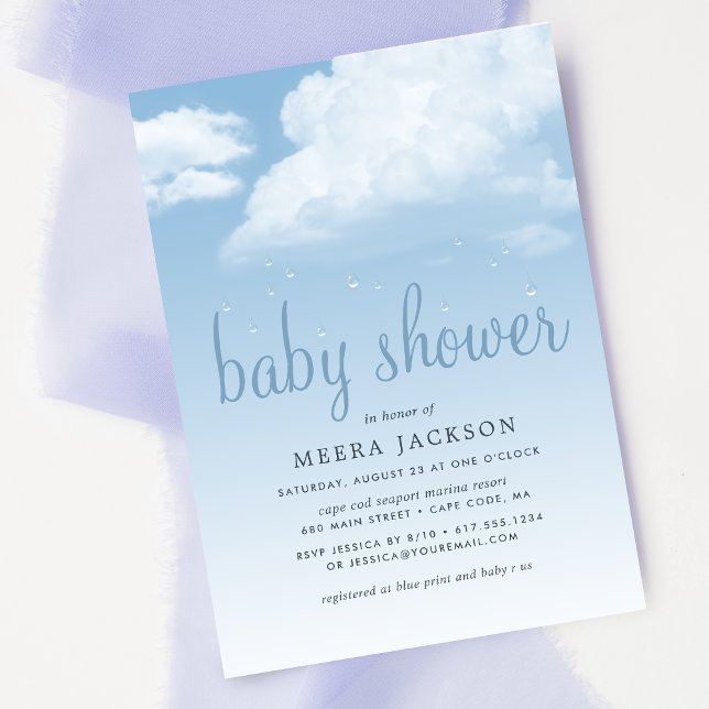 Fluffy Cloud Raindrops Baby Shower Invitation (Creator Uploaded)