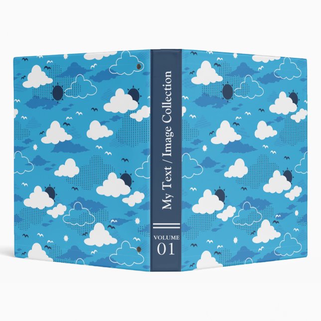 Fluffy Cloud Sunny Blue Sky Pattern 3 Ring Binder (Background)