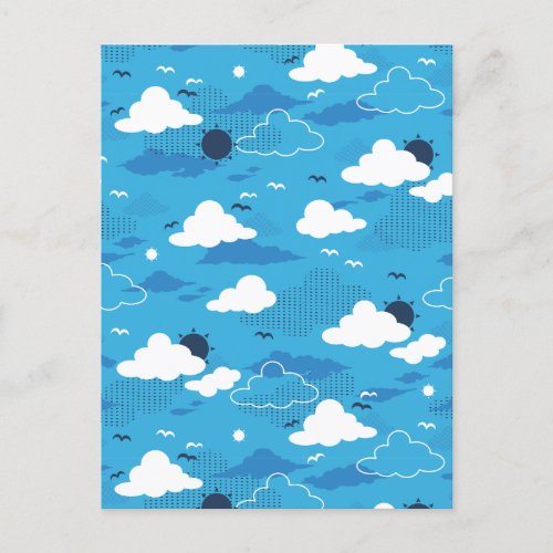 Fluffy Cloud Sunny Blue Sky Pattern Postcard