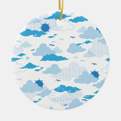 Fluffy Cloud Sunny White Sky Pattern Ceramic Ornament