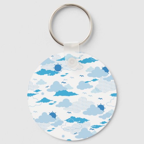 Fluffy Cloud Sunny White Sky Pattern Keychain