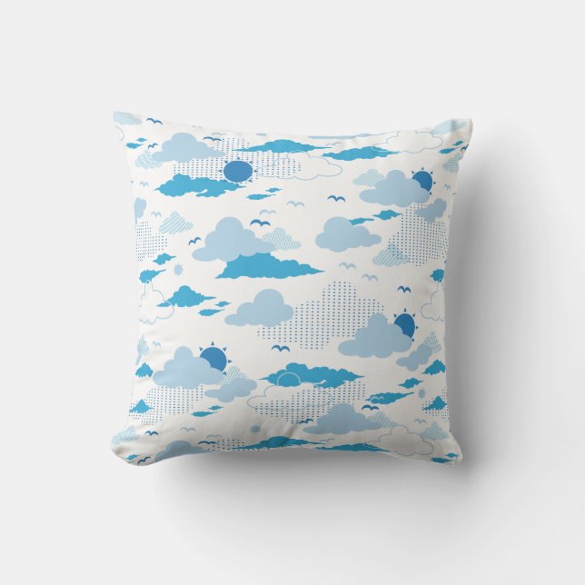 Fluffy Cloud Sunny White Sky Pattern Throw Pillow (Front)