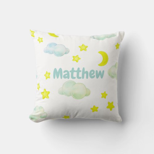 Fluffy clouds and stars monogram Throw Pillow