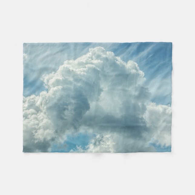 Fluffy Clouds Blue Fleece Blanket (Front (Horizontal))