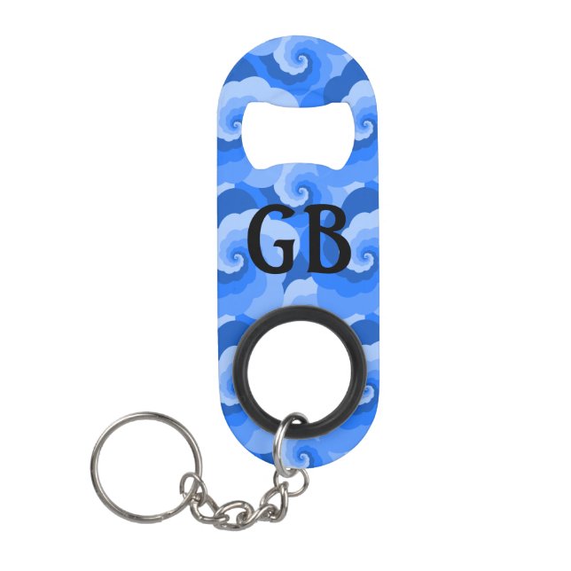 Fluffy Clouds Pattern Monogram Keychain Bottle Opener (Front)