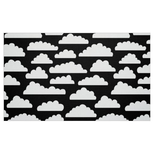 Fluffy Clouds Pattern - White on Black Fabric