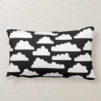 Fluffy Clouds Pattern - White on Black Lumbar Pillow