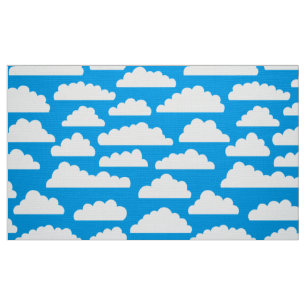 Fluffy Clouds Pattern - White on Blue 009dea Fabric