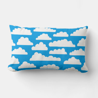 Fluffy Clouds Pattern - White on Blue 009dea Lumbar Pillow