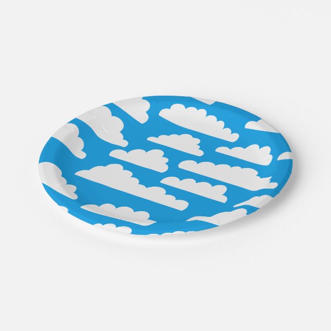 Fluffy Clouds Pattern - White on Blue 009dea Paper Plates (Angled)