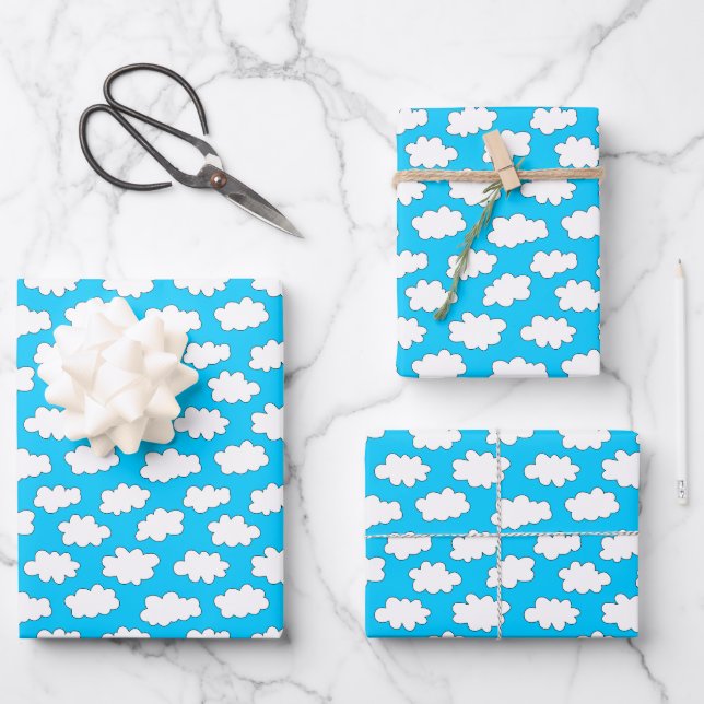 Fluffy Clouds Pattern Wrapping Paper Sheets (Front)
