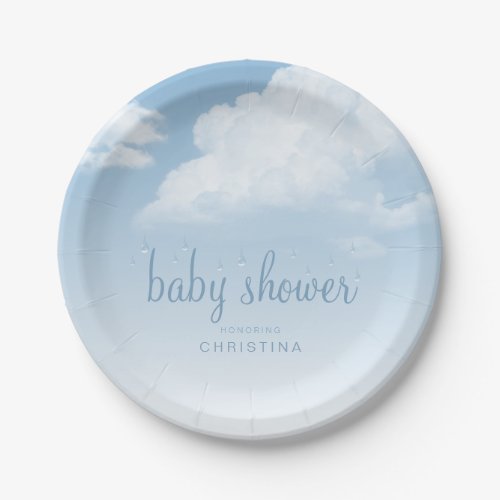 Fluffy Clouds Raindrops Baby Shower Paper Plates