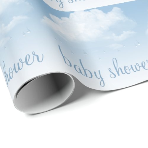 Fluffy Clouds Raindrops Baby Shower Wrapping Paper