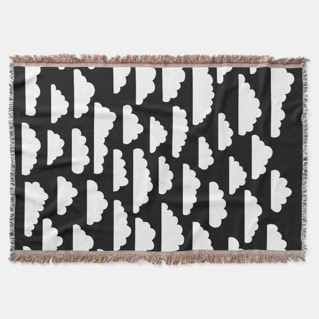 Fluffy Clouds - White on Black Throw Blanket (Front)