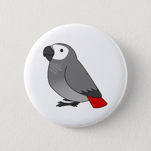Fluffy congo african grey parrot cartoon drawing button