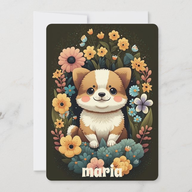 Fluffy Corgi Dog Puppy Birthday Retro Cute drawing Invitation (Back)