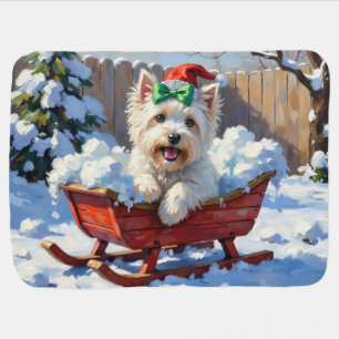 Fluffy Coton de Tulear Dog Vintage Christmas Sled Baby Blanket