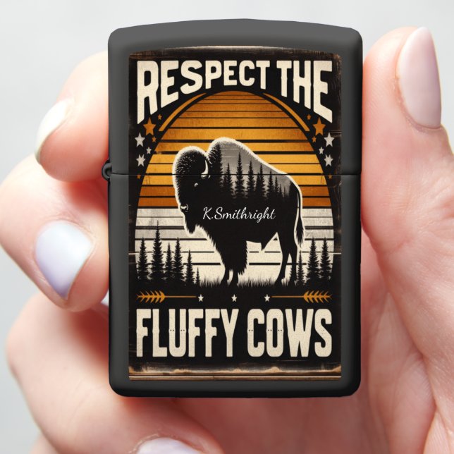Fluffy Cows, Big Respect: Bison Appreciation Zippo Lighter (In Hand)
