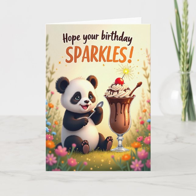 Fluffy Creature Sparkling Birthday Card (Front)