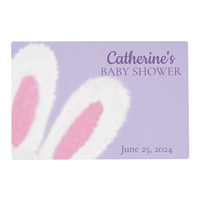 Fluffy cute bunny baby shower placemat (Front)