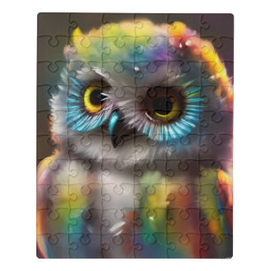 Fluffy Cute Colorful Owl Jigsaw Puzzle