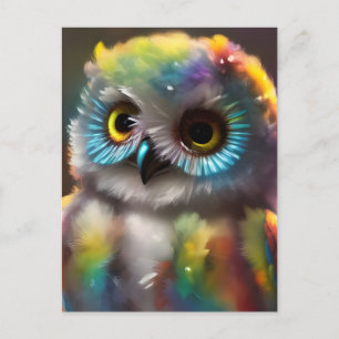 Fluffy Cute Colorful Owl Postcard