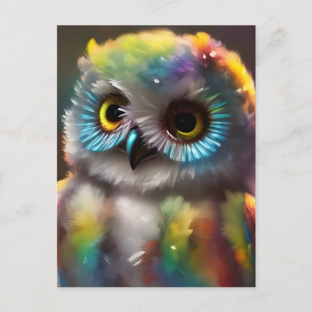 Fluffy Cute Colorful Owl Postcard (Front)
