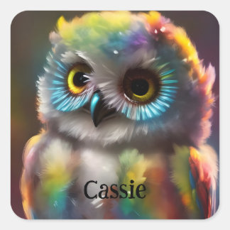 Fluffy Cute Colorful Owl Square Sticker