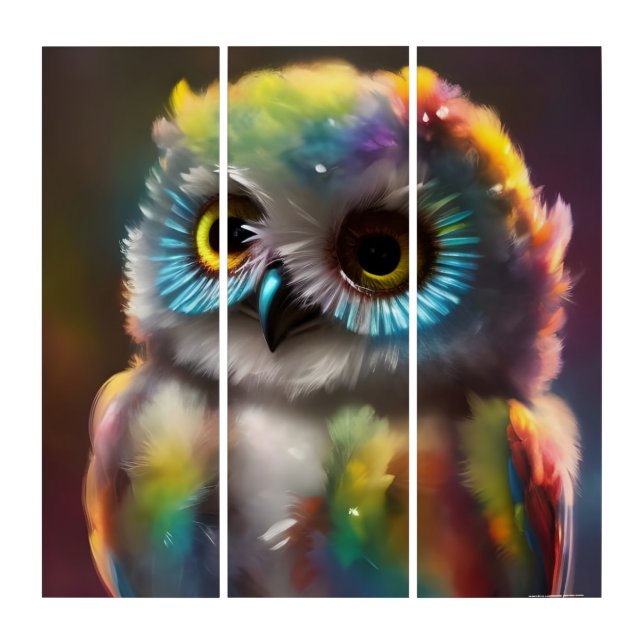 Fluffy Cute Colorful Owl Triptych (Front)