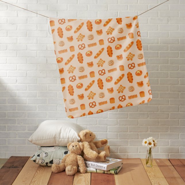 Fluffy Cute Kawaii Bread Bakery Golden Brown Baby Blanket (In Situ)