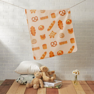 Fluffy Cute Kawaii Bread Bakery Golden Brown Baby Blanket