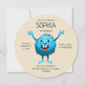 Fluffy Cute Monster Birthday Invitation