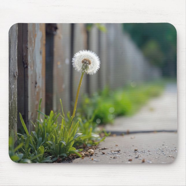 Fluffy Dandelion Growing In a Sidewalk Mouse Pad (Front)