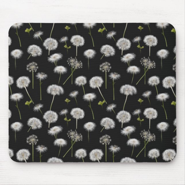 Fluffy Dandelions On Black Mouse Pad (Front)