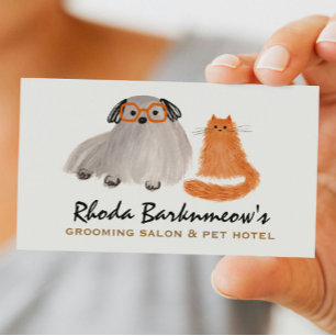 Fluffy Dog and Cat Whimsical Pet Sitter Groomer  Business Card