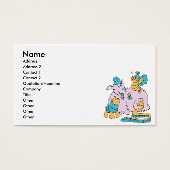fluffy dog and friends cartoon art business card