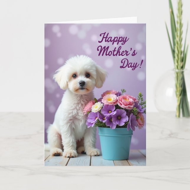 Fluffy Dog Floral Mothers Day Card (Front)