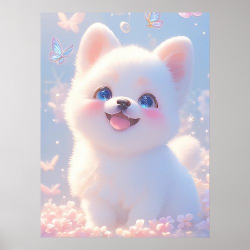 Fluffy Dog Whimsical Dream Poster