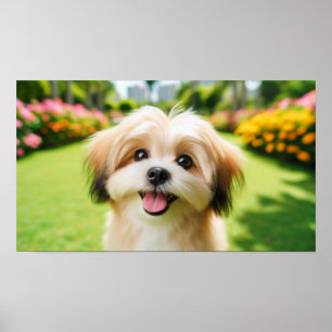 Fluffy Dog with Big Eyes Joyful Pet Image Poster