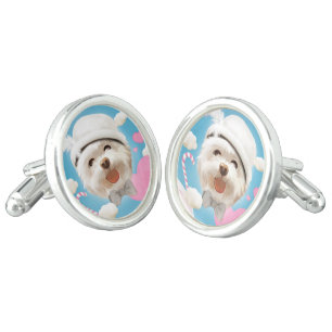 Fluffy Dog with White Hat Cufflinks